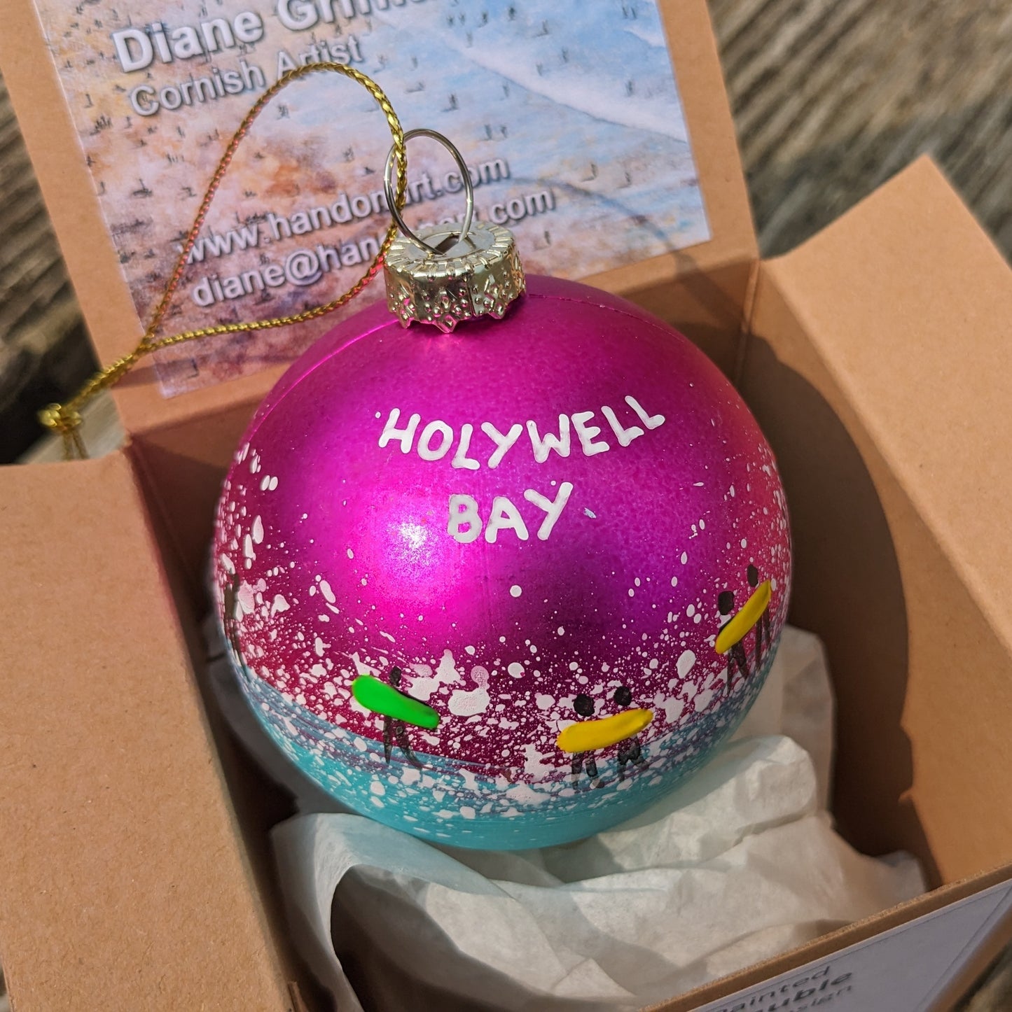 Hand Painted Bauble - Holywell Bay - Choose Colour