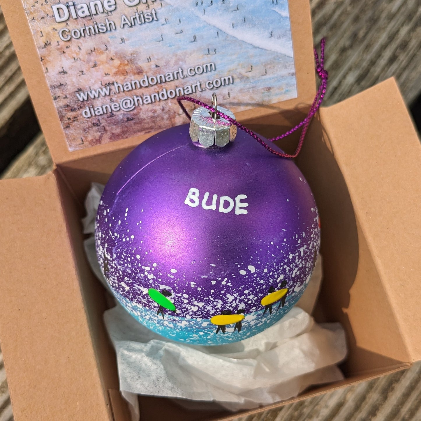 Hand Painted Bauble - Bude - Choose Colour