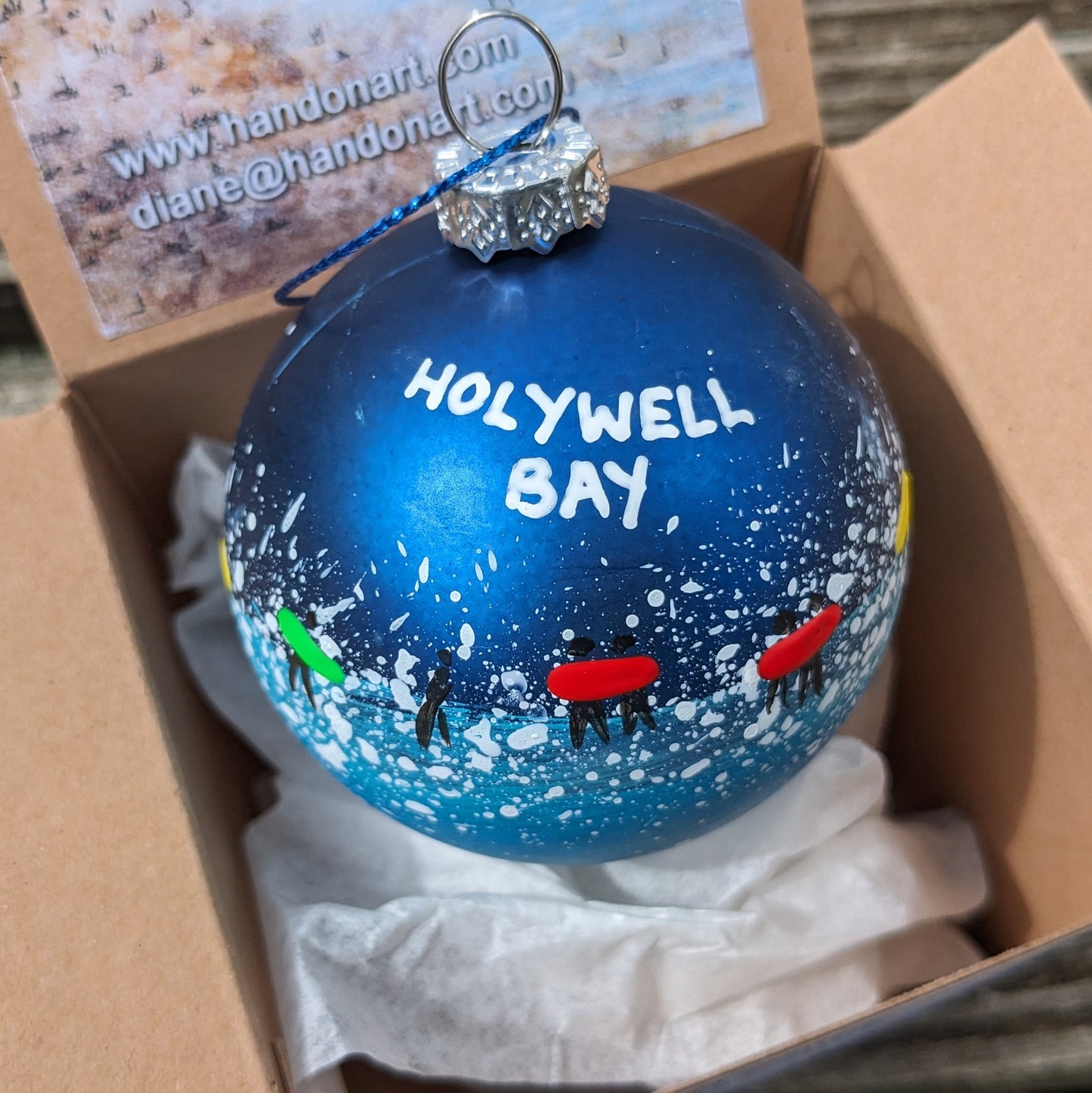 Hand Painted Bauble - Holywell Bay - Choose Colour