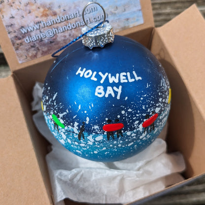 Hand Painted Bauble - Holywell Bay - Choose Colour