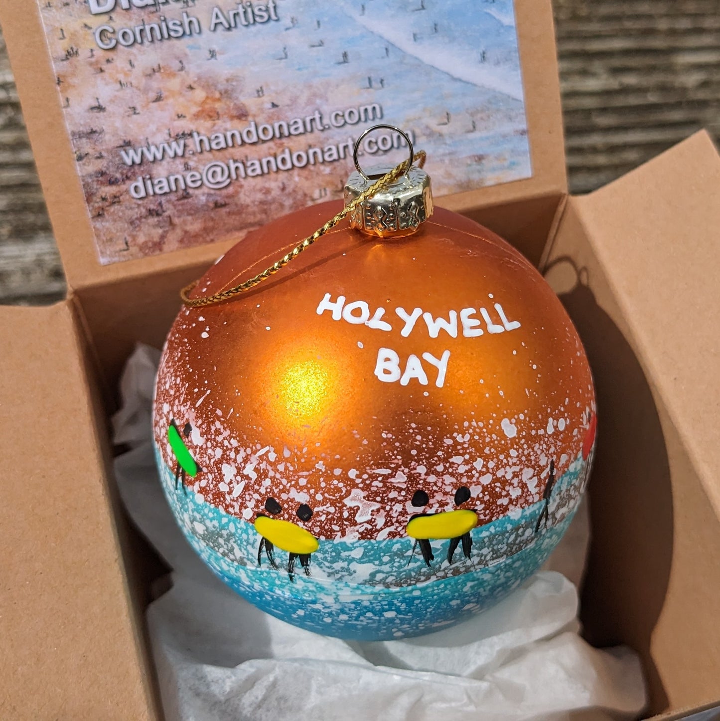 Hand Painted Bauble - Holywell Bay - Choose Colour