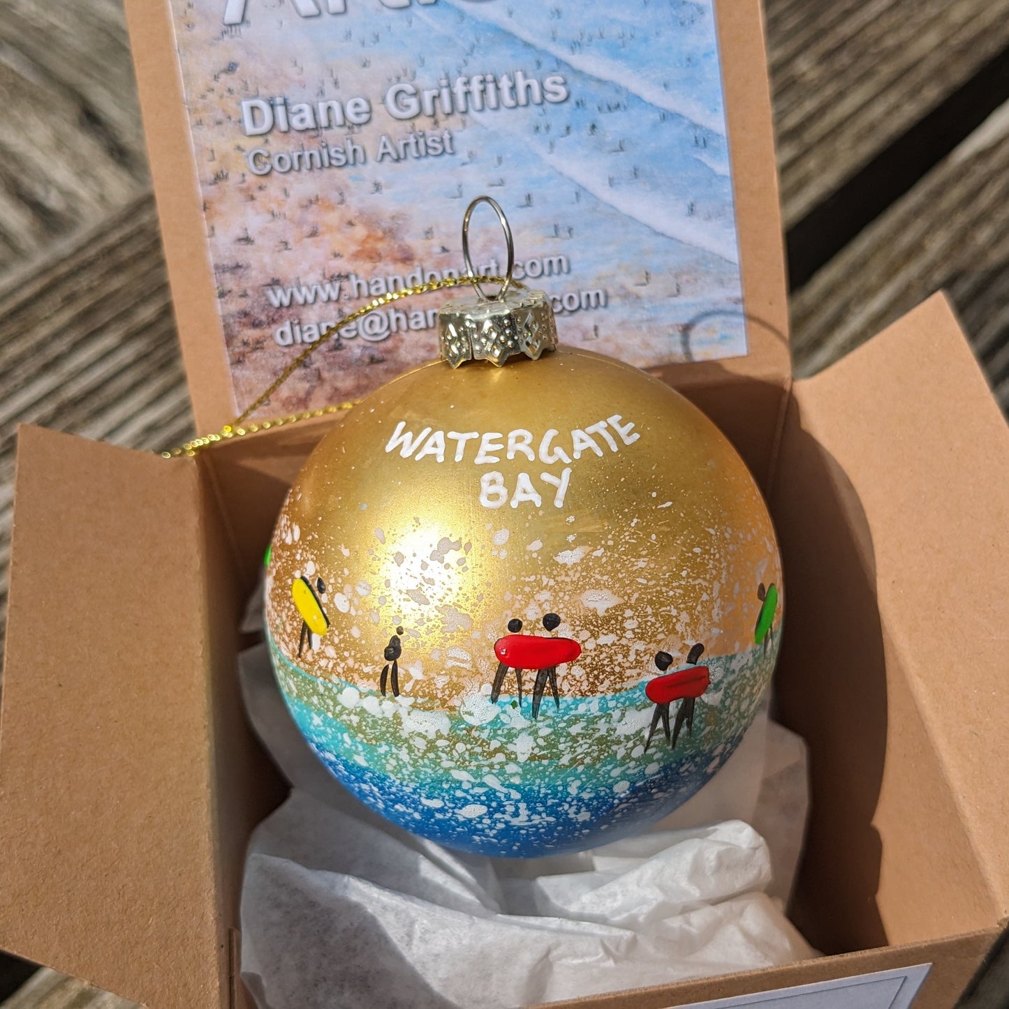 Hand Painted Bauble - Watergate Bay - Choose Colour