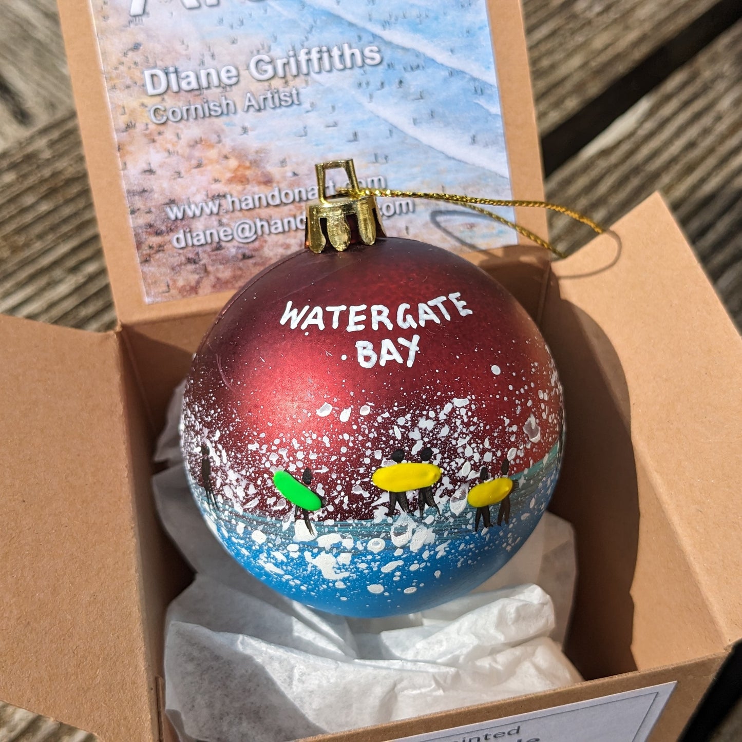 Hand Painted Bauble - Watergate Bay - Choose Colour