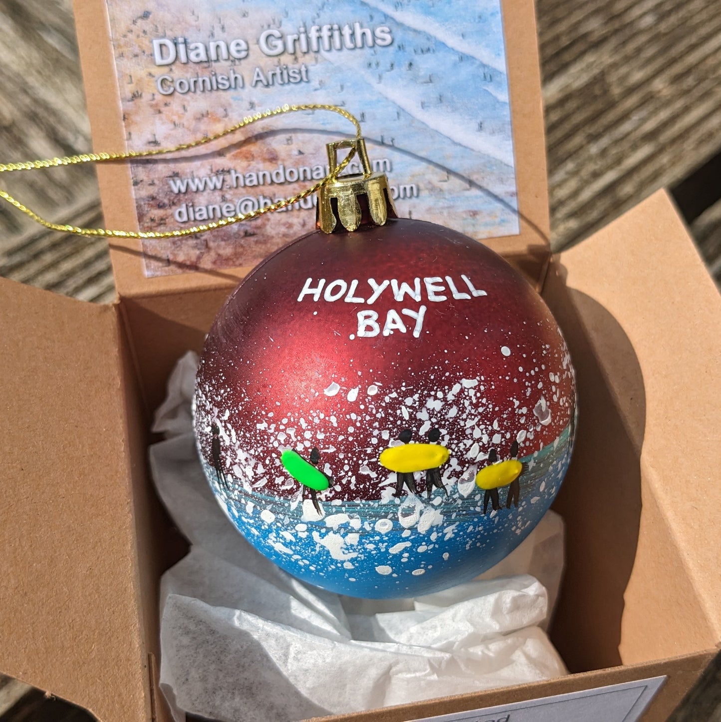 Hand Painted Bauble - Holywell Bay - Choose Colour