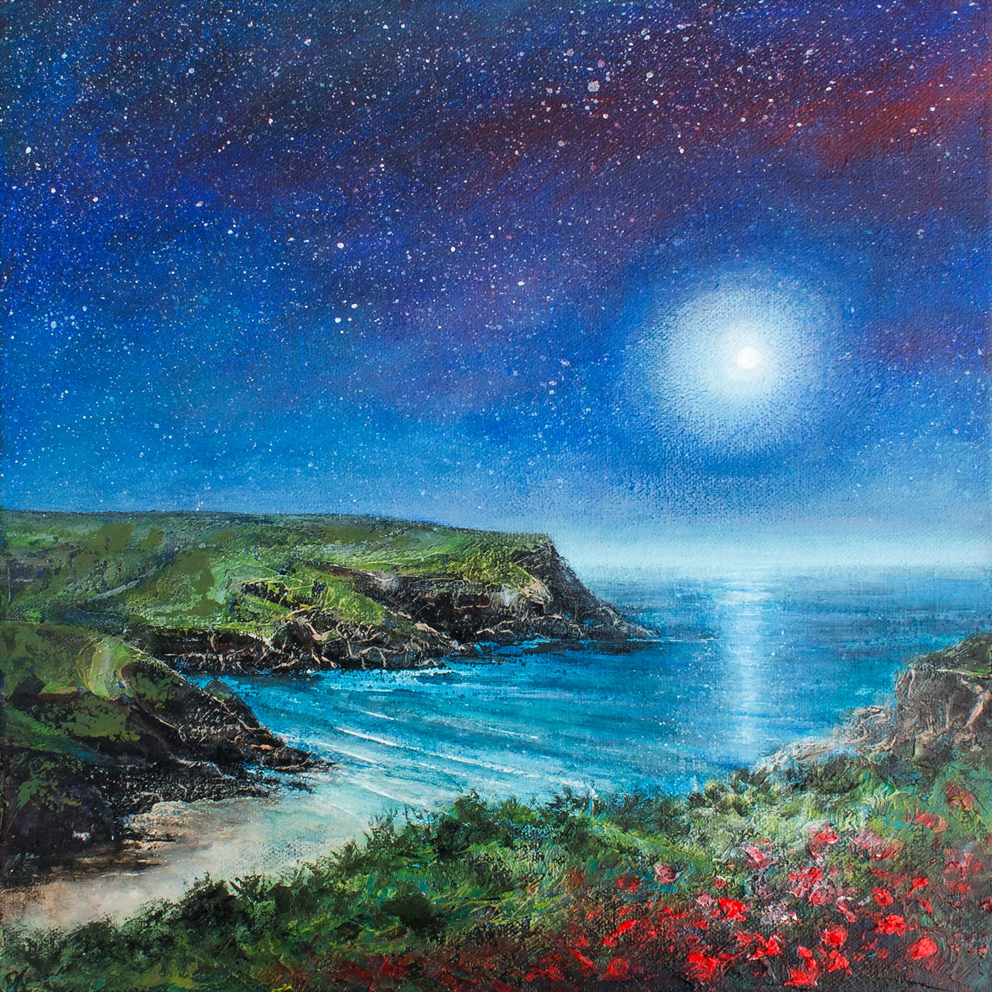 Polly Joke Poppies in Moonlight Original Art