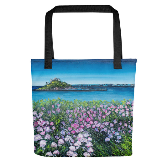 Sea Thrift through to St Michael's Mount Tote Bag