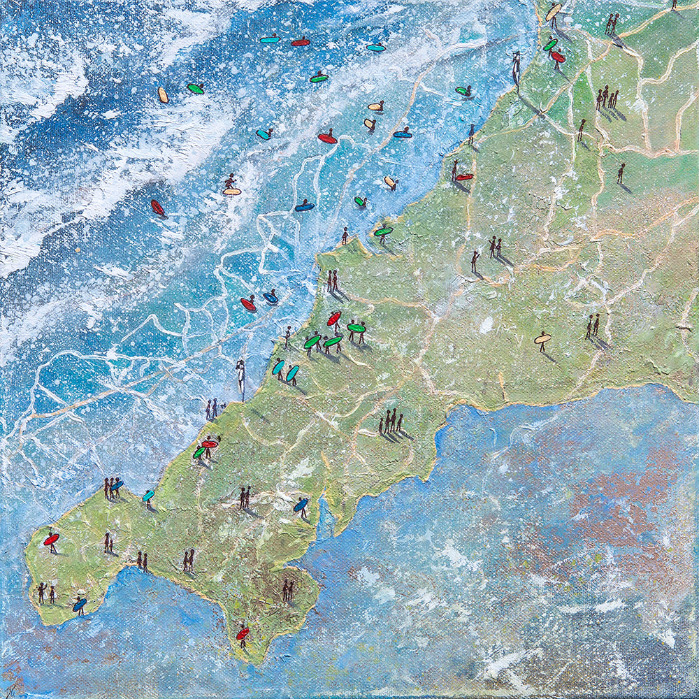 Cornwall Map Beachscape Art Print