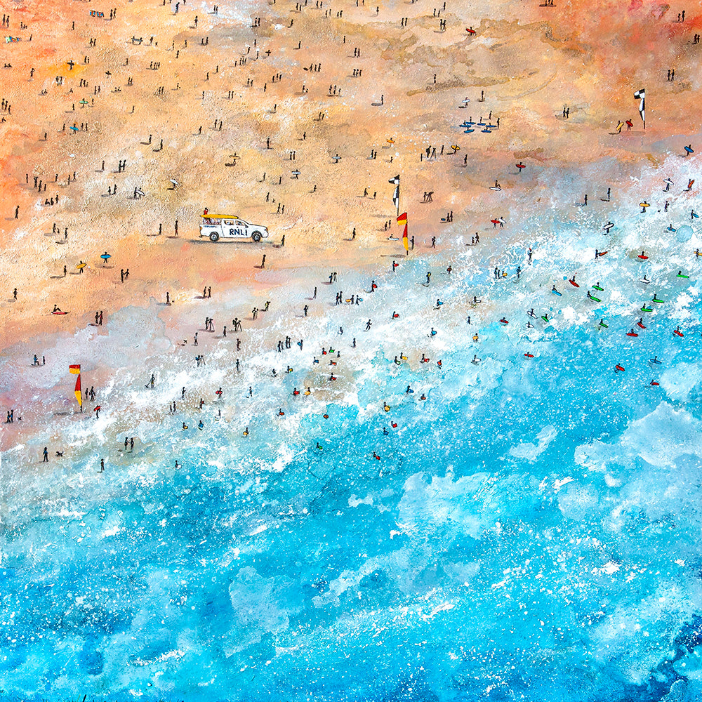 Busy Fistral Beach Art Print