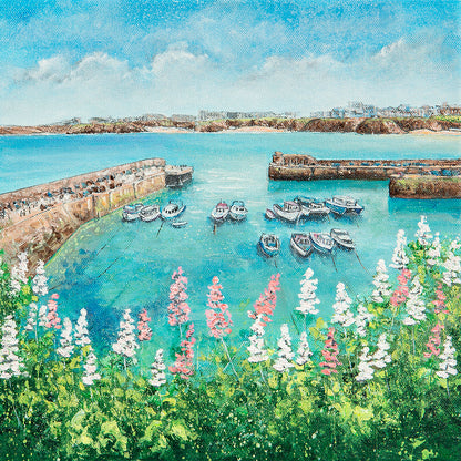 Newquay Harbour Flowers Greeting Card