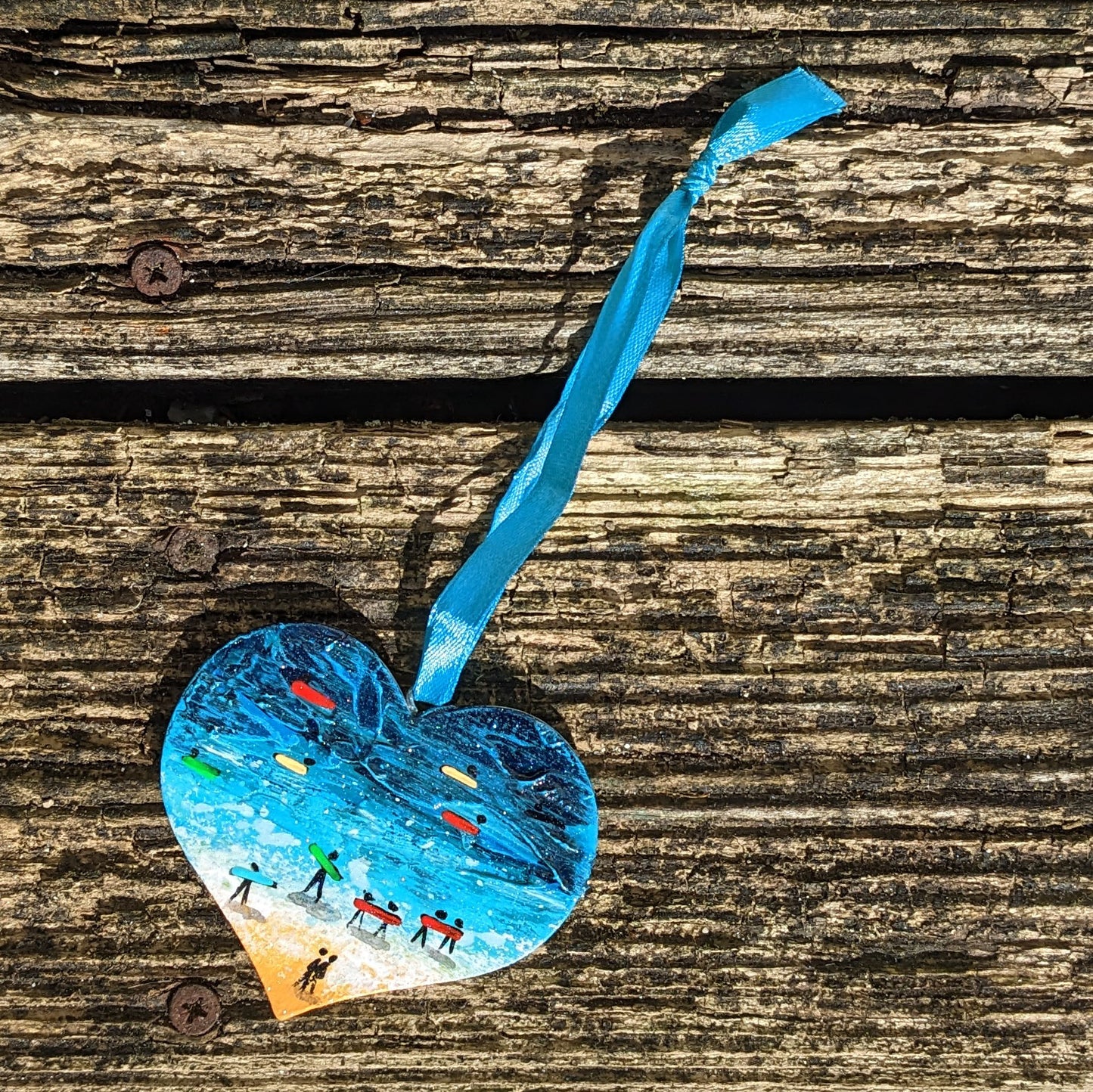 Hand Painted Wooden Flat Heart - Blue